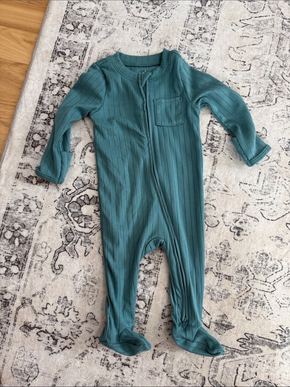 cloud island Teal Ribbed Footed One-Piece Zip Romper